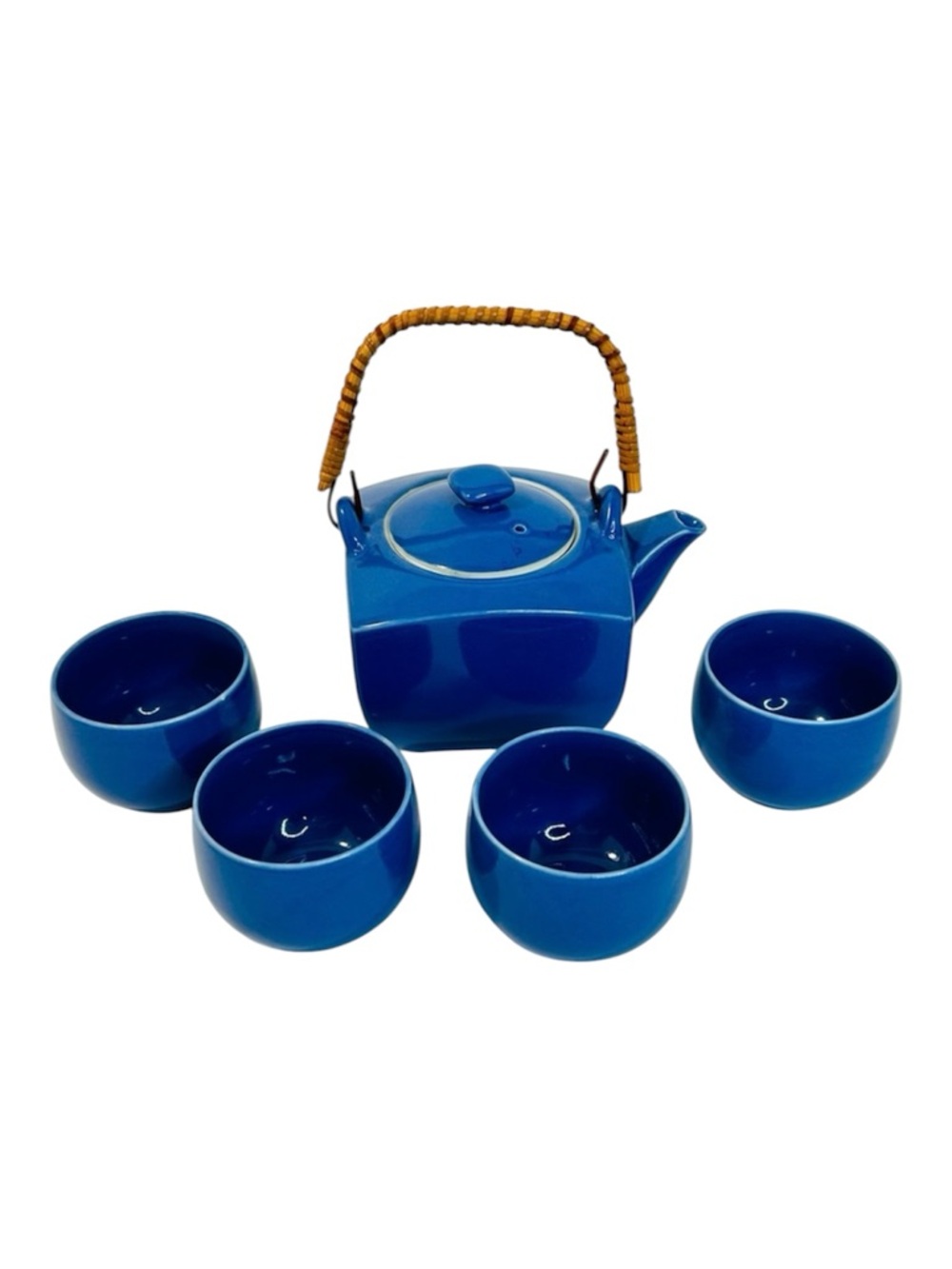 Nakagama Japanese Ceramic Tea Set, Teapot & 4 Cups Blue Color